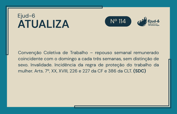 #paratodomundover Cartaz do Ejud-6 Atualiza edição 114 anuncia as manchetes dos entendimentos jurisprudenciais detalhados no texto que vem na sequência
